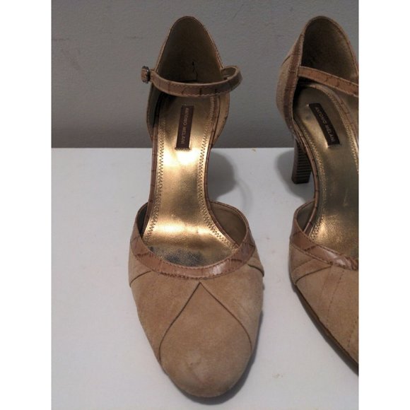 Antonio Melani Heels Brown Suede Leather w Strap Sz 8.5M Reptile Pattern Accent - Picture 2 of 8